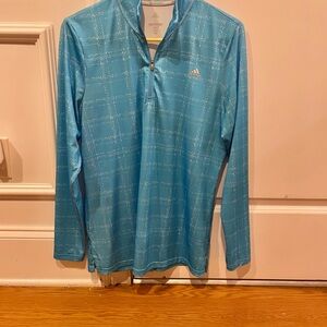 Adidas Golf Woman’s Light Blue Patterned Long Sleeve Quarter Zip, Large